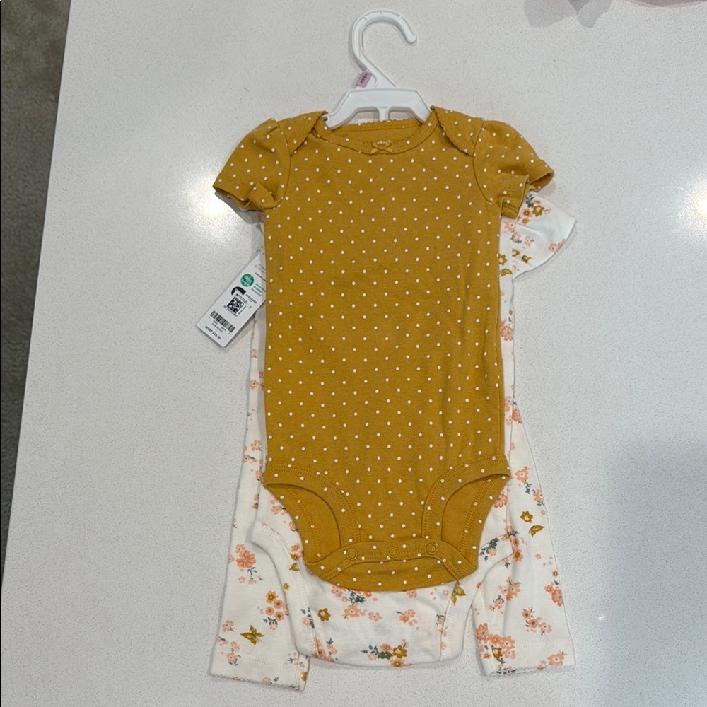Carter's Mustard and Floral Baby 3 piece Onesie Set